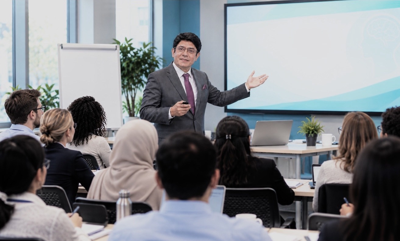Dr Faridi teaching ADHD diagnostic assessor training to a group of clinicians